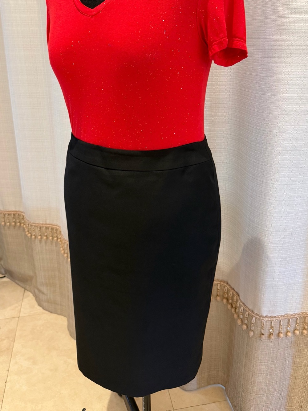 ✨ YALY COUTURE Bespoke Jet Black Tailored Pencil Suit Skirt | Sz 14-16 / L-XL ✨